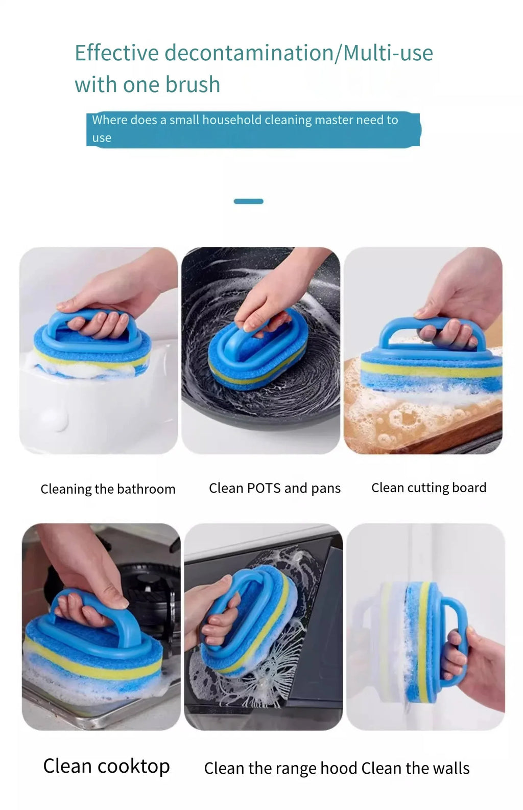 Cepillo de limpieza de cocina con mango — Estropajo de alta densidad para ollas, azulejos y paredes