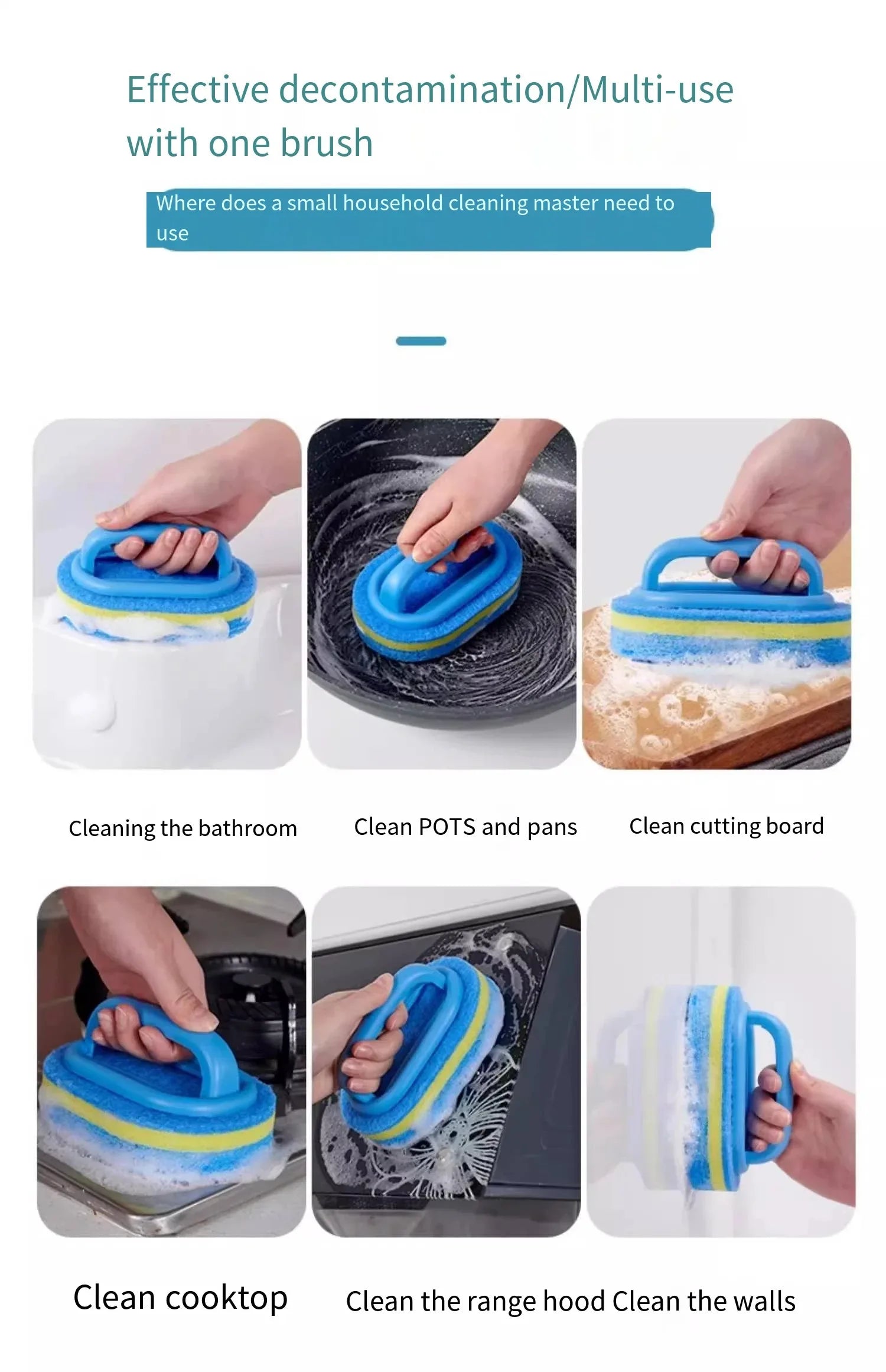 Cepillo de limpieza de cocina con mango — Estropajo de alta densidad para ollas, azulejos y paredes