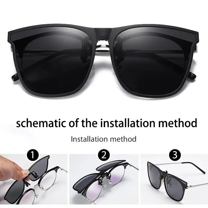 Gafas de sol polarizadas fotocromáticas de clip — Cuadradas, antideslumbrantes UV400, estilo vintage