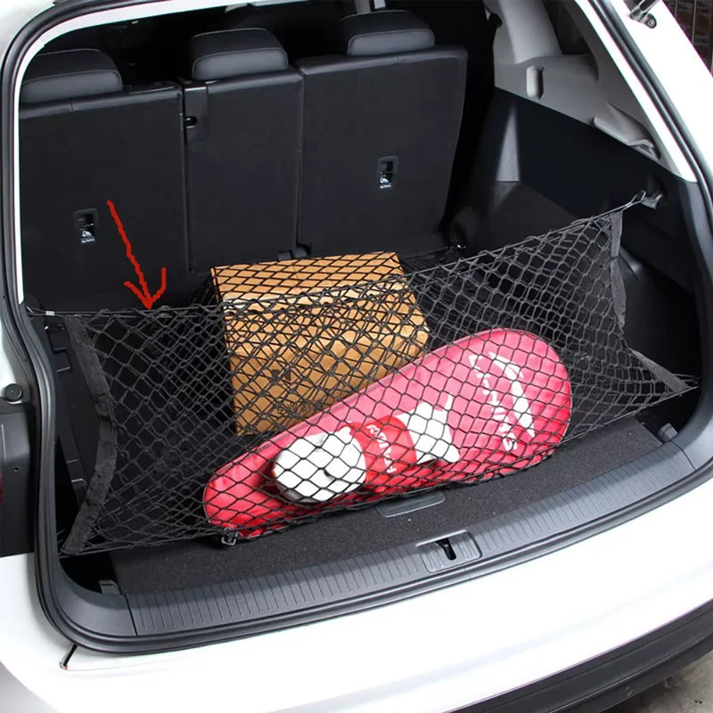 Organizador de malla elástica para maletero de coche — Red de carga universal de nailon de 90x40cm con ganchos