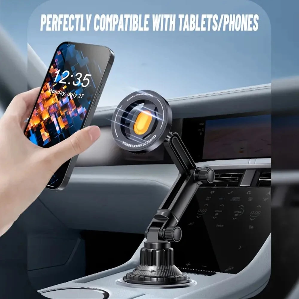 Magnetic Car Phone Mount — 360° Rotation Cup Holder Stand for MagSafe & All Smartphones