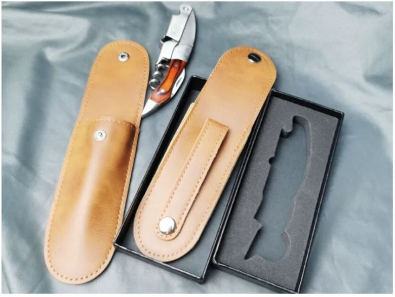 Leather Folding Knife Sheath with Flashlight Holder — Belt Loop & Pocket Carry