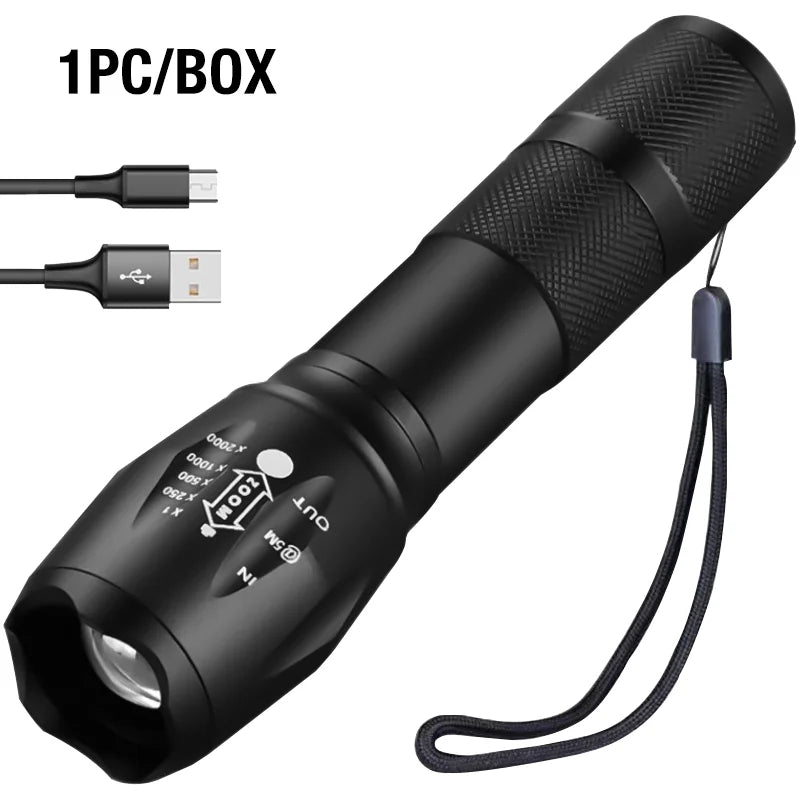 Linterna recargable con zoom T6 LED — Foco telescópico de aleación de aluminio para exteriores