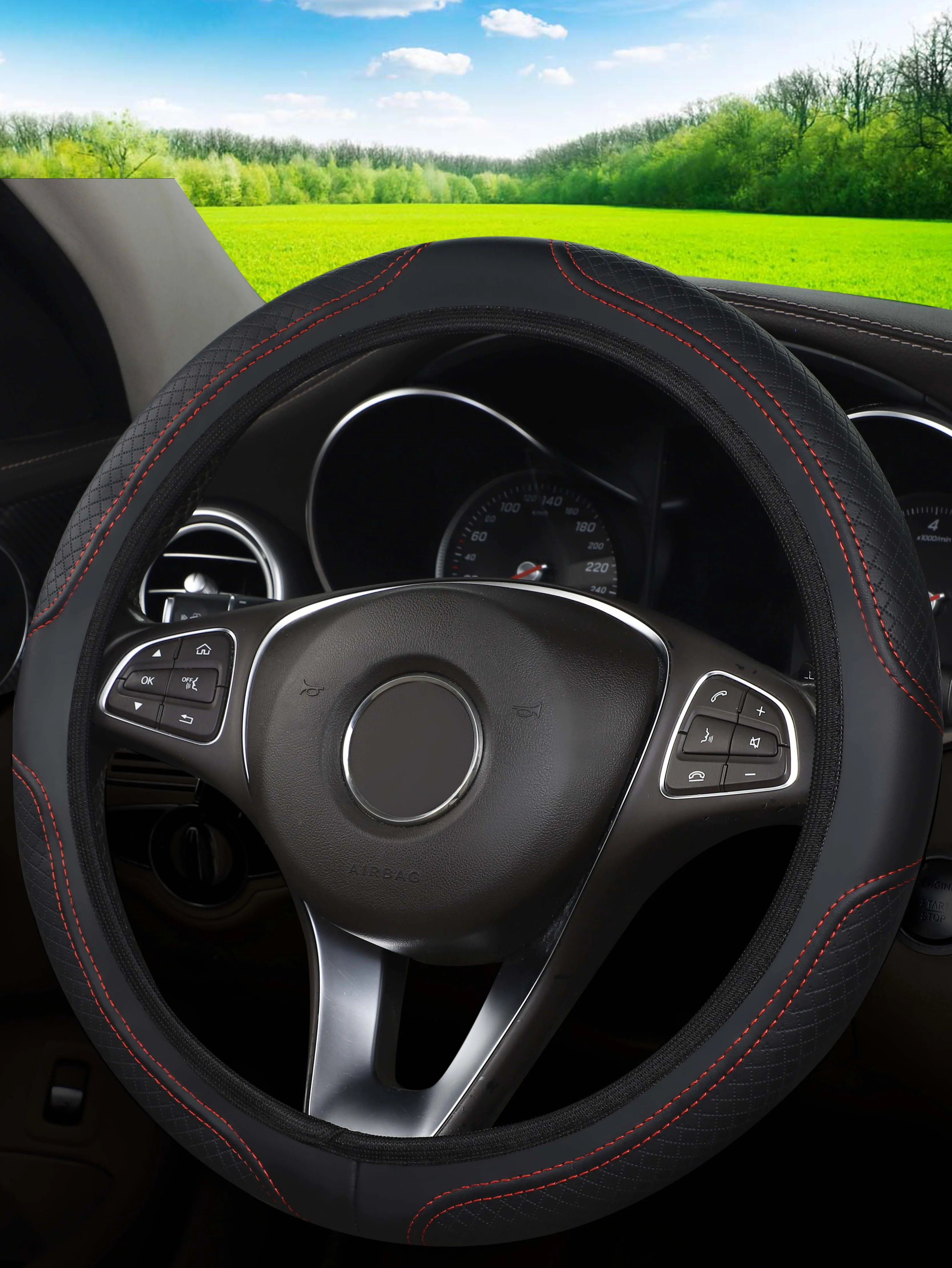 Microfiber Leather Steering Wheel Cover — No Inner Ring, Anti-Slip Breathable Universal Fit