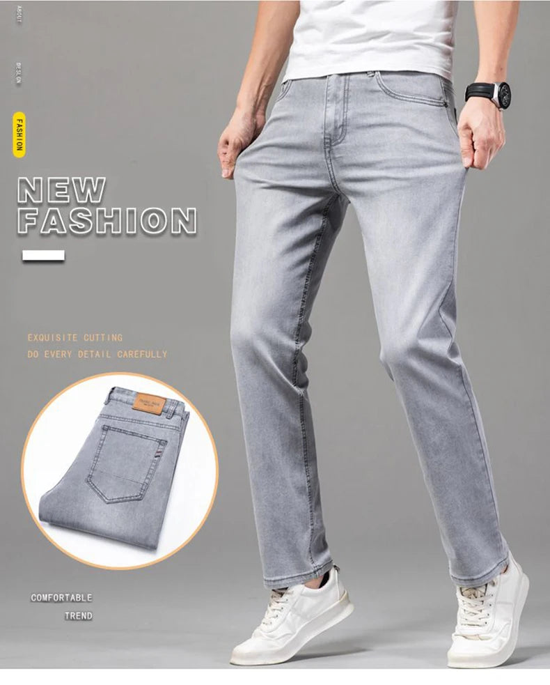 Men's Stretch Straight Jeans — Smart Casual Business Denim, Sizes 29–42