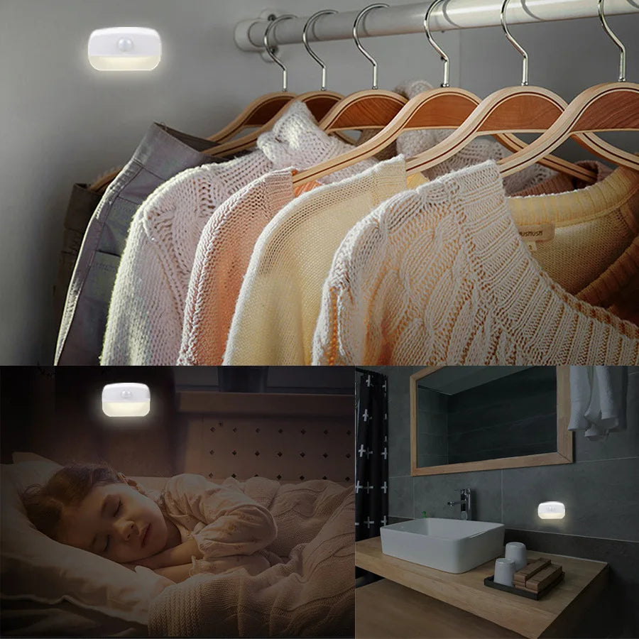 Luz nocturna LED con sensor de movimiento — Enchufable, 3 modos, encendido/apagado automático