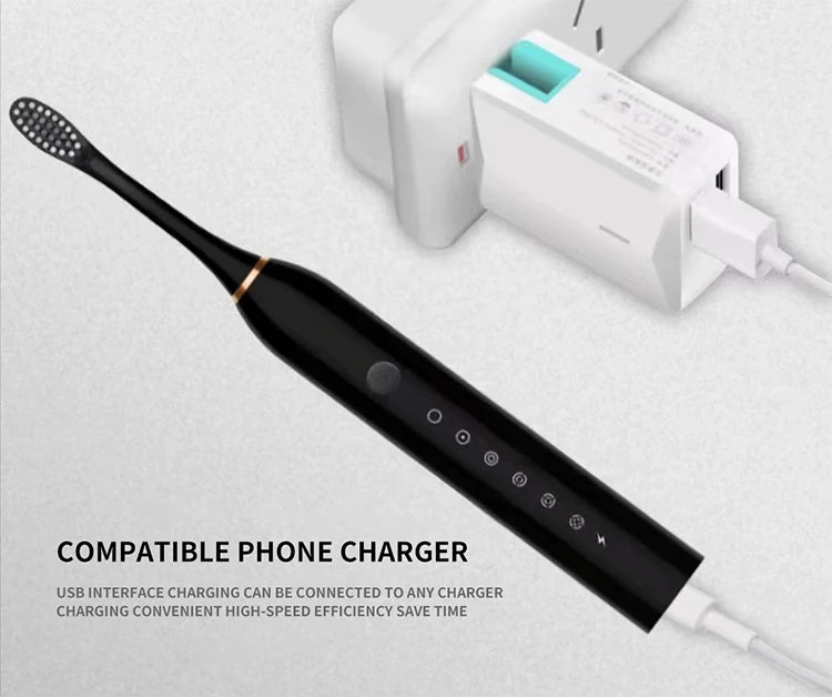 Electric Ultrasonic Toothbrush — 6-Speed Modes, USB Rechargeable, Waterproof Adult Tooth Cleaner