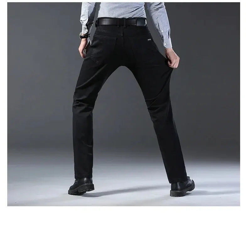 WTHINLEE Men’s Slim Straight Business Jeans — Stretch Denim Casual Work Trousers in Blue & Black