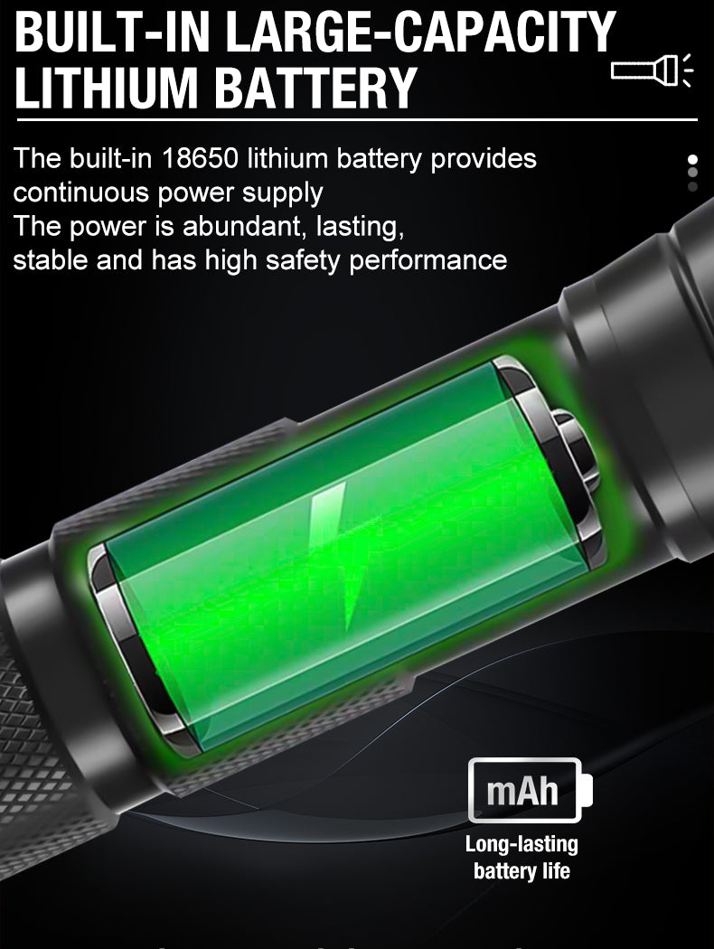 Linterna recargable con zoom T6 LED — Foco telescópico de aleación de aluminio para exteriores
